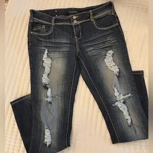 Premier Women's Dark Wash Ripped Skinny Jeans